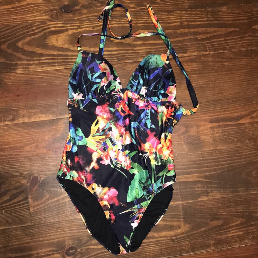 Black floral bathing suit